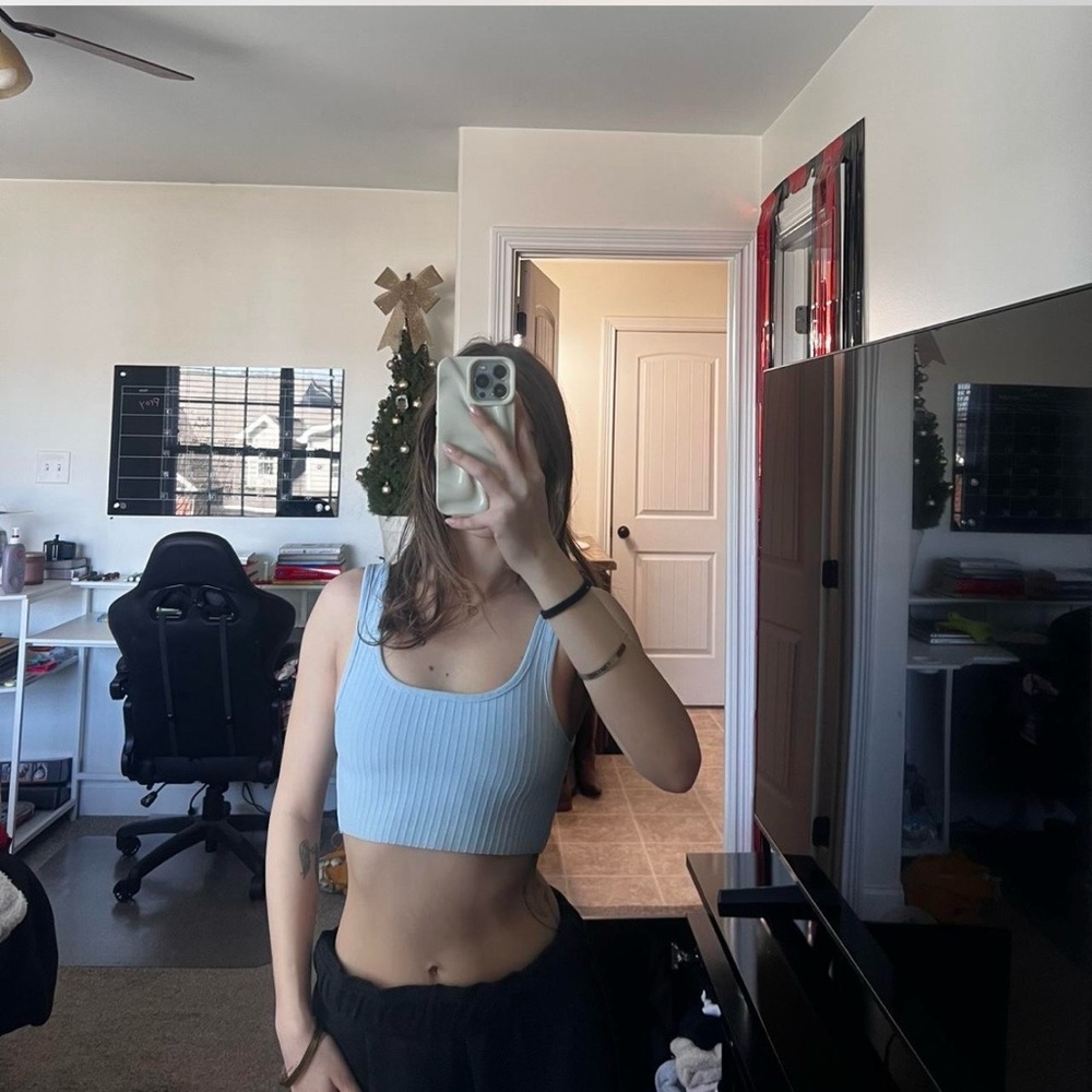 Light Blue Ribbed Crop Top